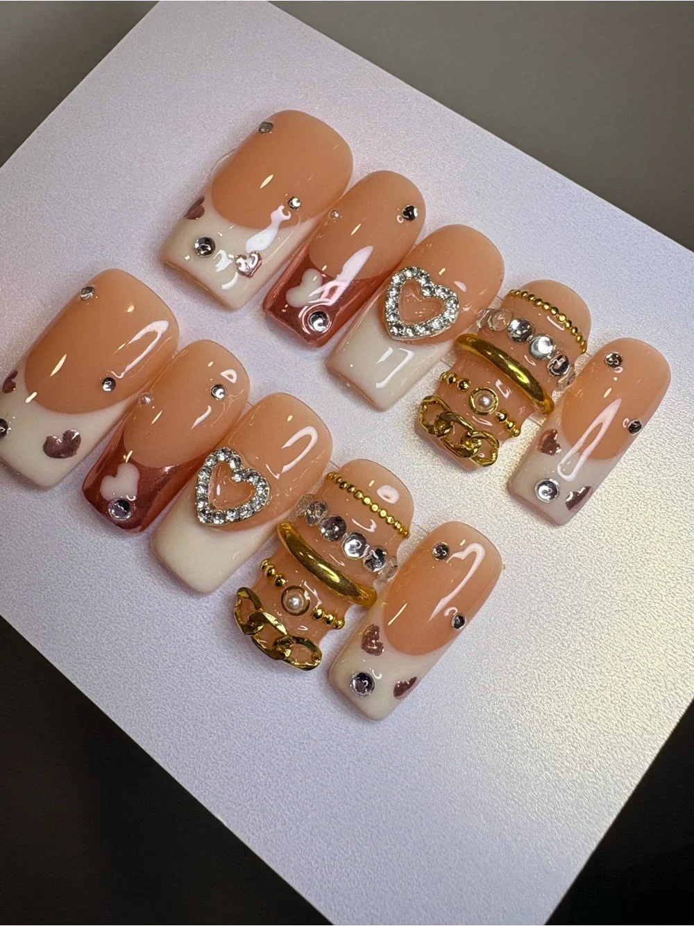 Nude Peach Heart Accent Press-On Nail Set